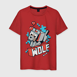 Футболка хлопковая мужская Майнкрафт Волк, Minecraft Wolf, цвет: красный