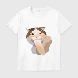 Футболка хлопковая мужская Подмигивающий котик, цвет: белый