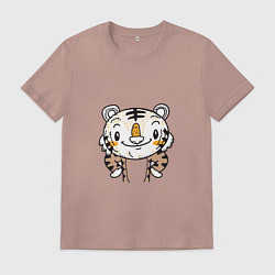 Футболка хлопковая мужская Тигрёнок, цвет: пыльно-розовый
