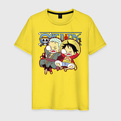 Футболка хлопковая мужская Малыши Зоро и Луффи One Piece, цвет: желтый