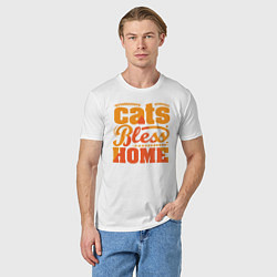 Футболка хлопковая мужская Cats bless home, цвет: белый — фото 2