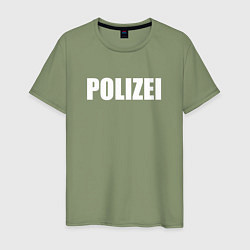 Футболка хлопковая мужская POLIZEI Полиция Надпись Белая, цвет: авокадо
