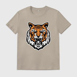Футболка хлопковая мужская Голова тигра, цвет: миндальный