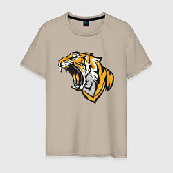 Футболка хлопковая мужская Грозный Тигр, цвет: миндальный