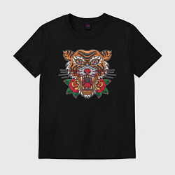 Футболка хлопковая мужская Tiger Roses, цвет: черный