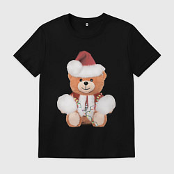 Футболка хлопковая мужская Новогодний медвежонок, цвет: черный