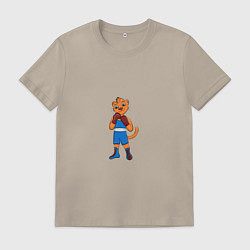 Футболка хлопковая мужская Львенок боксер, цвет: миндальный