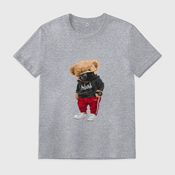 Футболка хлопковая мужская Крутой медвежонок в спортивках, цвет: меланж