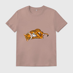Футболка хлопковая мужская Спящий тигр, цвет: пыльно-розовый