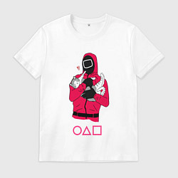 Футболка хлопковая мужская Игра в кальмара - милый котик, цвет: белый