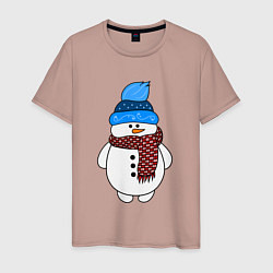 Футболка хлопковая мужская Снеговик в шапочке, цвет: пыльно-розовый