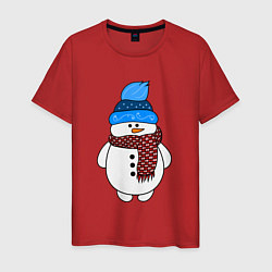 Футболка хлопковая мужская Снеговик в шапочке, цвет: красный