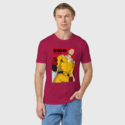 Футболка хлопковая мужская Сайтама Saitama Ванпанчмен, цвет: маджента — фото 2