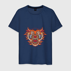 Футболка хлопковая мужская Tiger Fire, цвет: тёмно-синий