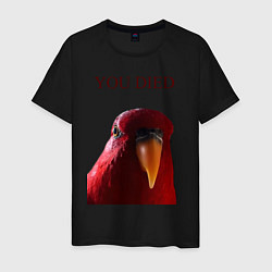 Футболка хлопковая мужская Красный попугай, цвет: черный