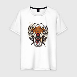 Футболка хлопковая мужская Angry Tiger watercolor, цвет: белый