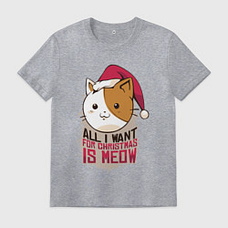 Футболка хлопковая мужская Christmas Cat, цвет: меланж