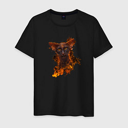Футболка хлопковая мужская Дикий кот в огне, цвет: черный