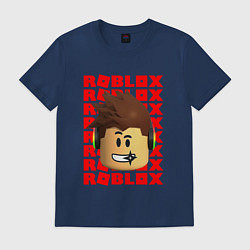 Футболка хлопковая мужская ROBLOX RED LOGO LEGO FACE, цвет: тёмно-синий