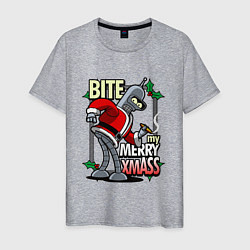 Футболка хлопковая мужская Bite my merry xmASS, цвет: меланж