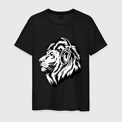 Футболка хлопковая мужская Лев в наушниках, цвет: черный