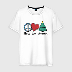 Футболка хлопковая мужская Peace Love and Christmas, цвет: белый