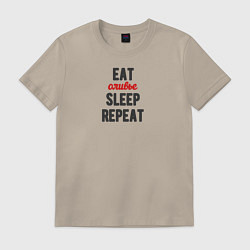 Футболка хлопковая мужская Eat оливье Sleep Repeat, цвет: миндальный