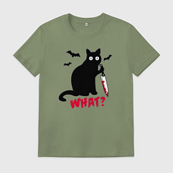 Футболка хлопковая мужская What? Кот маньяк, цвет: авокадо