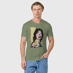 Футболка хлопковая мужская Andy Warhol - Mick Jagger pop art, цвет: авокадо — фото 2