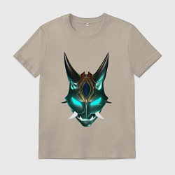 Футболка хлопковая мужская МАСКА СЯО ГЕНШИН ИМПАКТ НЕОН, цвет: миндальный