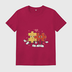 Футболка хлопковая мужская Влюбленная пара - пазлы, цвет: маджента