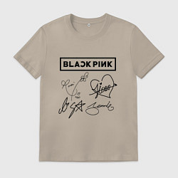 Футболка хлопковая мужская BLACKPINK АВТОГРАФЫ ЧЁРНЫЙ БЛЭКПИНК, цвет: миндальный