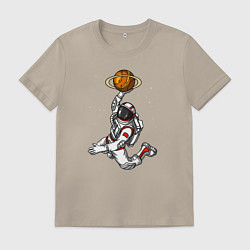 Футболка хлопковая мужская Космический баскетболист, цвет: миндальный