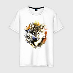 Футболка хлопковая мужская Акварельный волк, цвет: белый