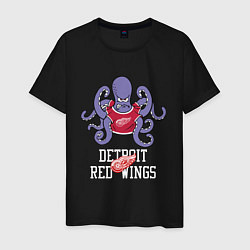 Футболка хлопковая мужская Detroit Red Wings, Детройт Ред Уингз Маскот, цвет: черный