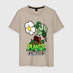 Футболка хлопковая мужская Plants vs Zombies рука зомби, цвет: миндальный