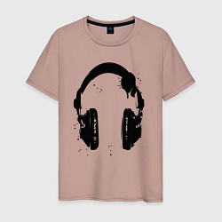 Футболка хлопковая мужская Headphones наушники, цвет: пыльно-розовый
