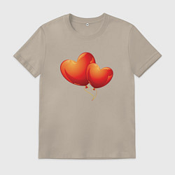 Футболка хлопковая мужская Воздушные Сердца Любовные Шары, цвет: миндальный