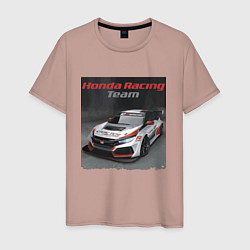 Футболка хлопковая мужская Honda Motorsport Racing Team, цвет: пыльно-розовый