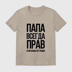 Футболка хлопковая мужская Папа всегда прав, пока мамы нет рядом!, цвет: миндальный
