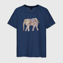 Футболка хлопковая мужская Африканский слон в попоне, цвет: тёмно-синий