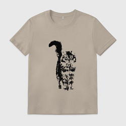 Футболка хлопковая мужская КОШКА С ПУШИСТЫМ ХВОСТОМ, цвет: миндальный