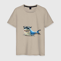 Футболка хлопковая мужская Акула - в очках, цвет: миндальный