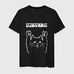 Футболка хлопковая мужская Scorpions Скорпионс Рок кот, цвет: черный