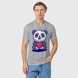 Футболка хлопковая мужская Панда с сердцем!, цвет: меланж — фото 2