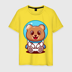 Футболка хлопковая мужская Медведь космонавт в скафандре, цвет: желтый