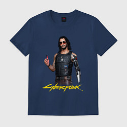 Футболка хлопковая мужская Cyberpunk2077 Johnny, цвет: тёмно-синий