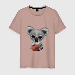 Футболка хлопковая мужская Баскетбол - Коала, цвет: пыльно-розовый