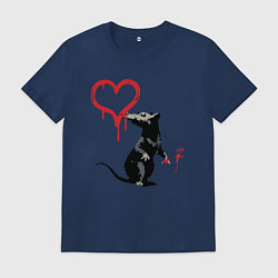 Футболка хлопковая мужская BANKSY БЭНКСИ крыса и сердце, цвет: тёмно-синий