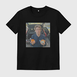 Футболка хлопковая мужская Уиллем дефо и апельсины, цвет: черный